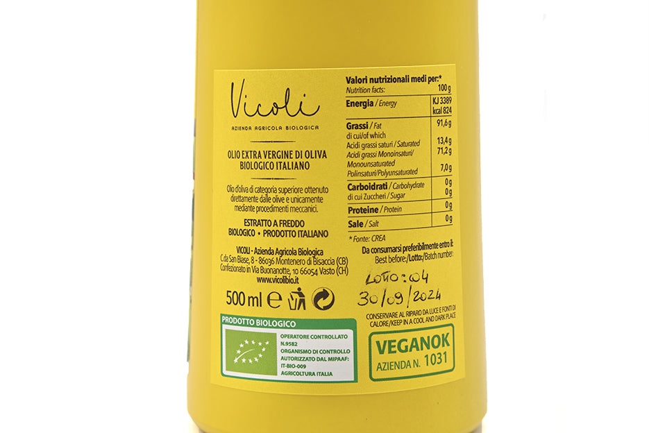 Olio extravergine d'oliva Biologico di Vicoli BIO - 500ml
